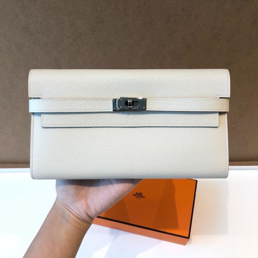 Hermes Kelly Classic Long Wallet in Craie